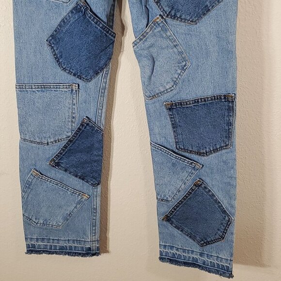 Vintage Brazil Patchwork Repurposed Jeans 29X30 Raw Frayed Hem Y2K - Picture 9 of 13